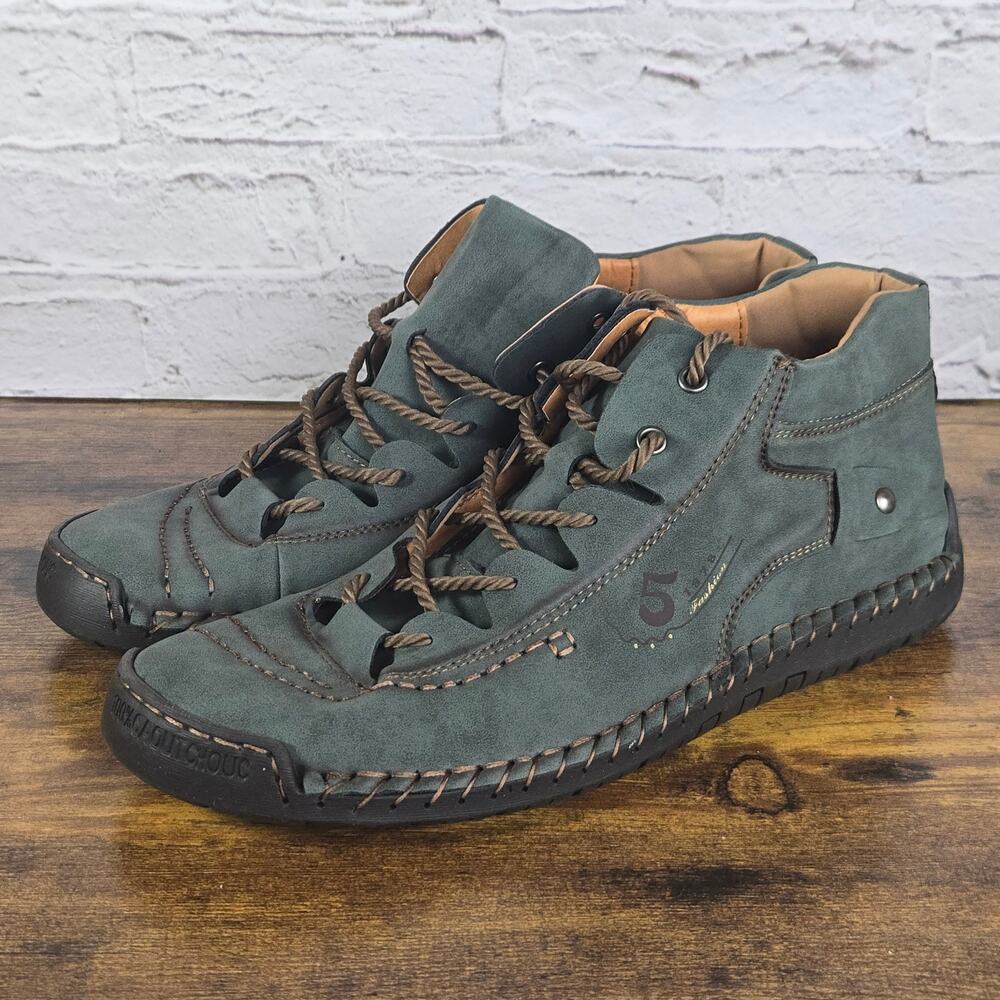 Green Suede Look Lace Up Ankle Boots EU 47 Contrast Stitch Casual Shoes 9926